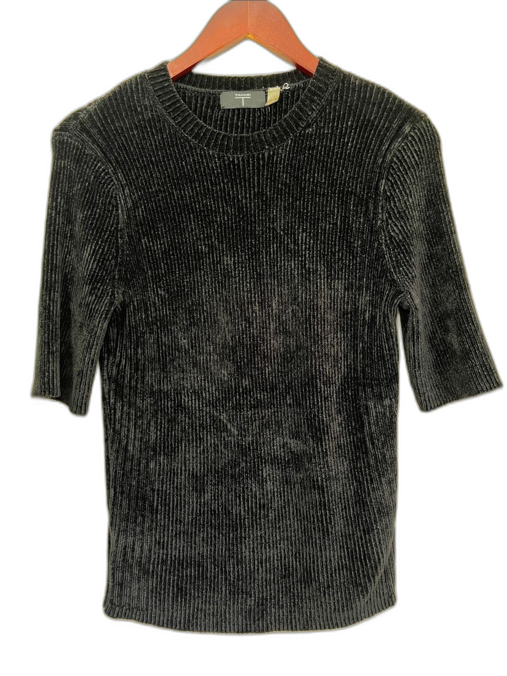 Tahari Women's Short Sleeve Velvety Crewneck Sweater Size Small